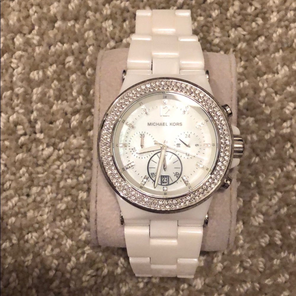 Michael Kors White Ceramic Watch with Rhinestone